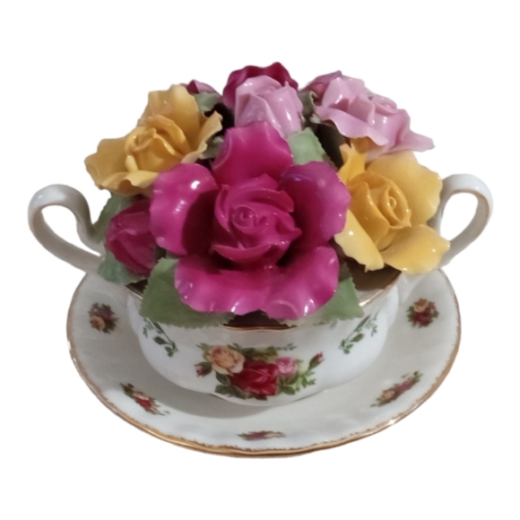 Royal Albert Old Country Roses Cup of Soup Bouquet Music Box READ - Picture 8 of 12